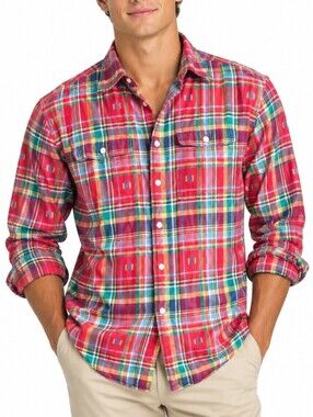 Polo Ralph Lauren Native American Cotton Flannel Workshirt Pocket Plaid Red Med